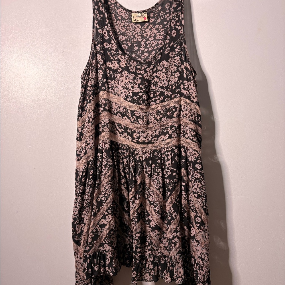 Free People Voile & Lace Trapeze Slip-dress black and purple